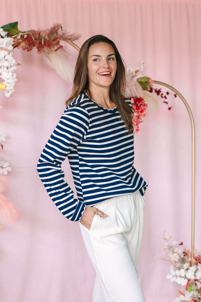 Navy Stripe Long Sleeve Top