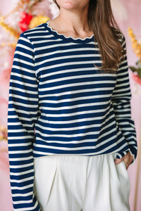 Navy Stripe Long Sleeve Top