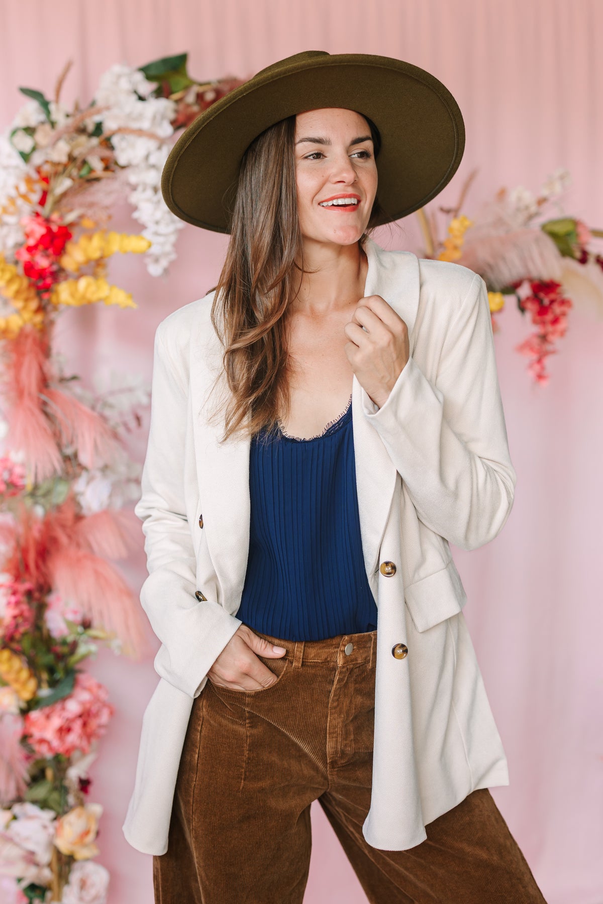Ecru Double Breasted Blazer