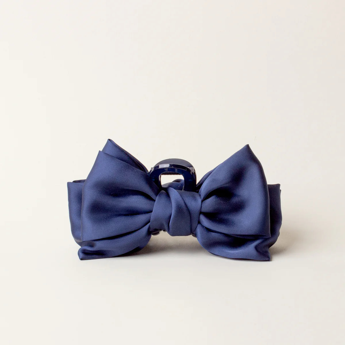 Navy Satin Bow Claw Clip