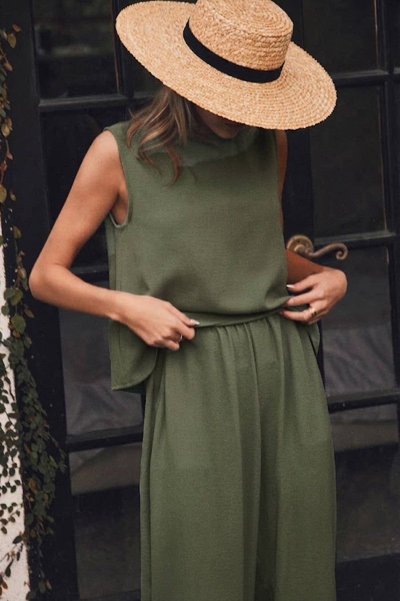 Olive Green Top & Relaxed Pants Set
