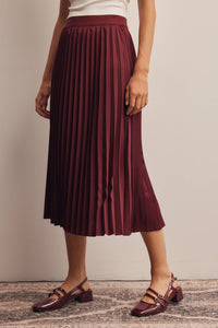 Burgundy Pleated Midi Skirt