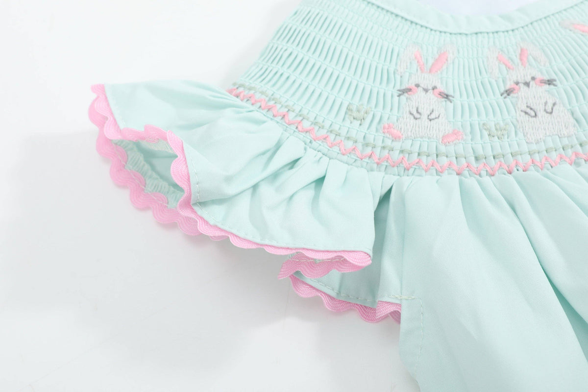 Misty Blue Easter Bunny Smocked Bubble Romper