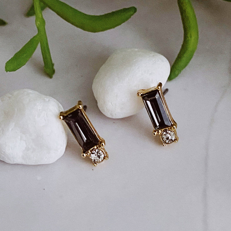 Baguette Cut Stone Stud Earrings