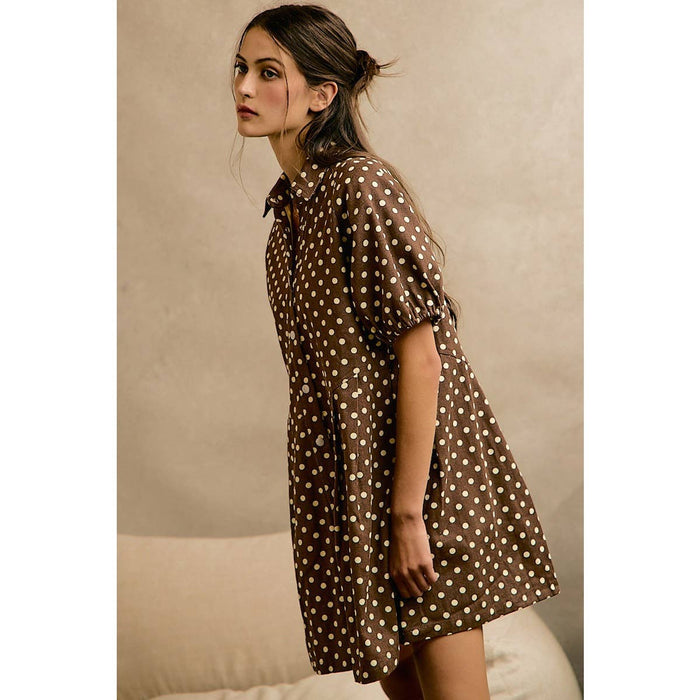 Brown Polka Dot Mini Dress