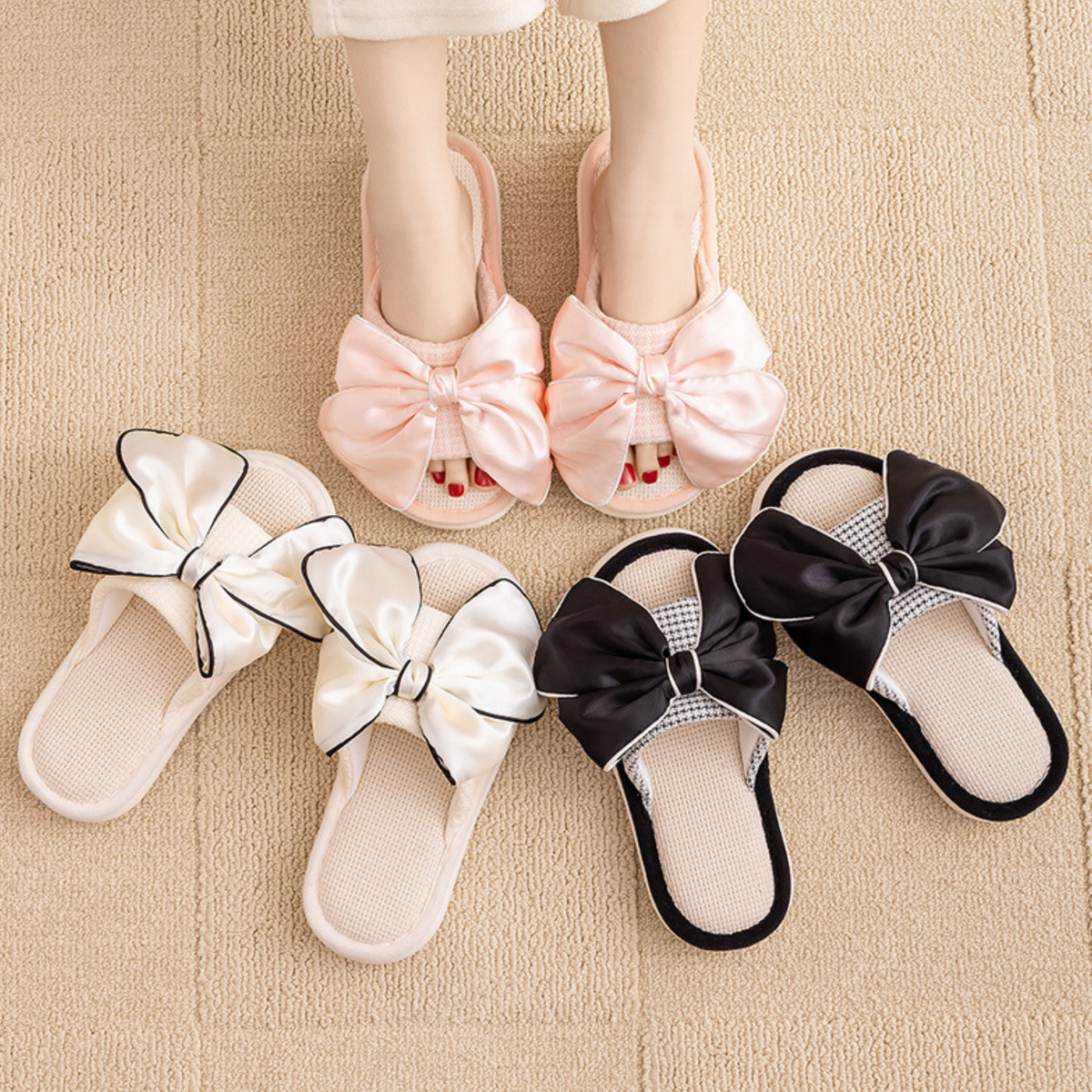 Black Bowtie Slippers