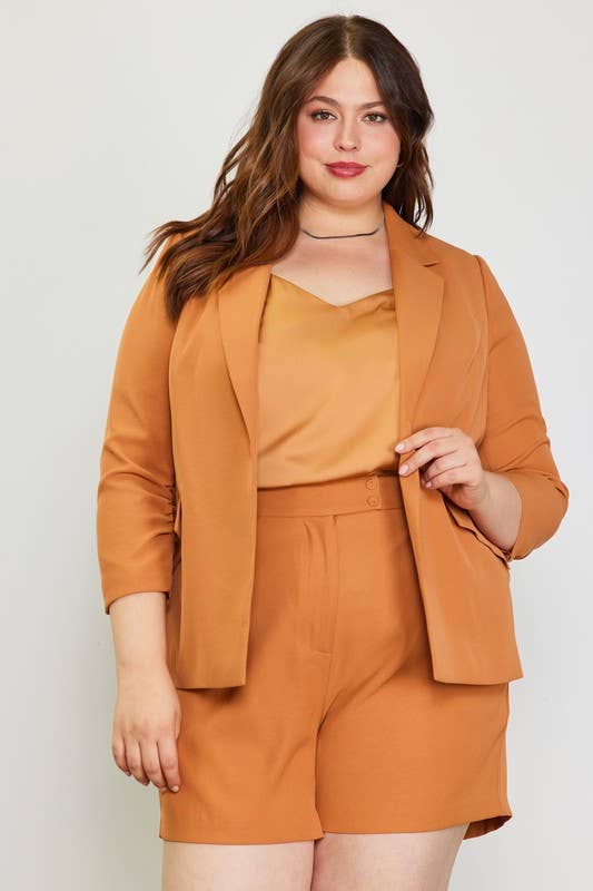 Hazelnut Shirred Sleeve Blazer
