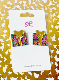 Confetti Dot Acrylic Christmas Present Stud Earring