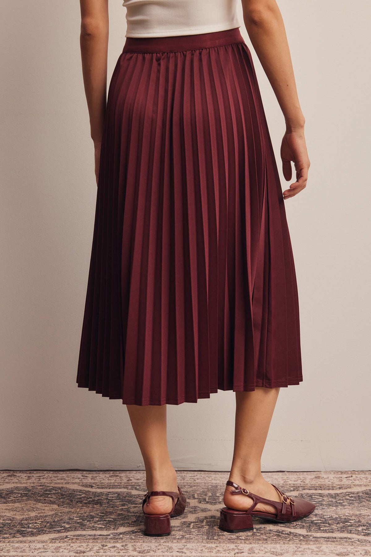 Burgundy Pleated Midi Skirt