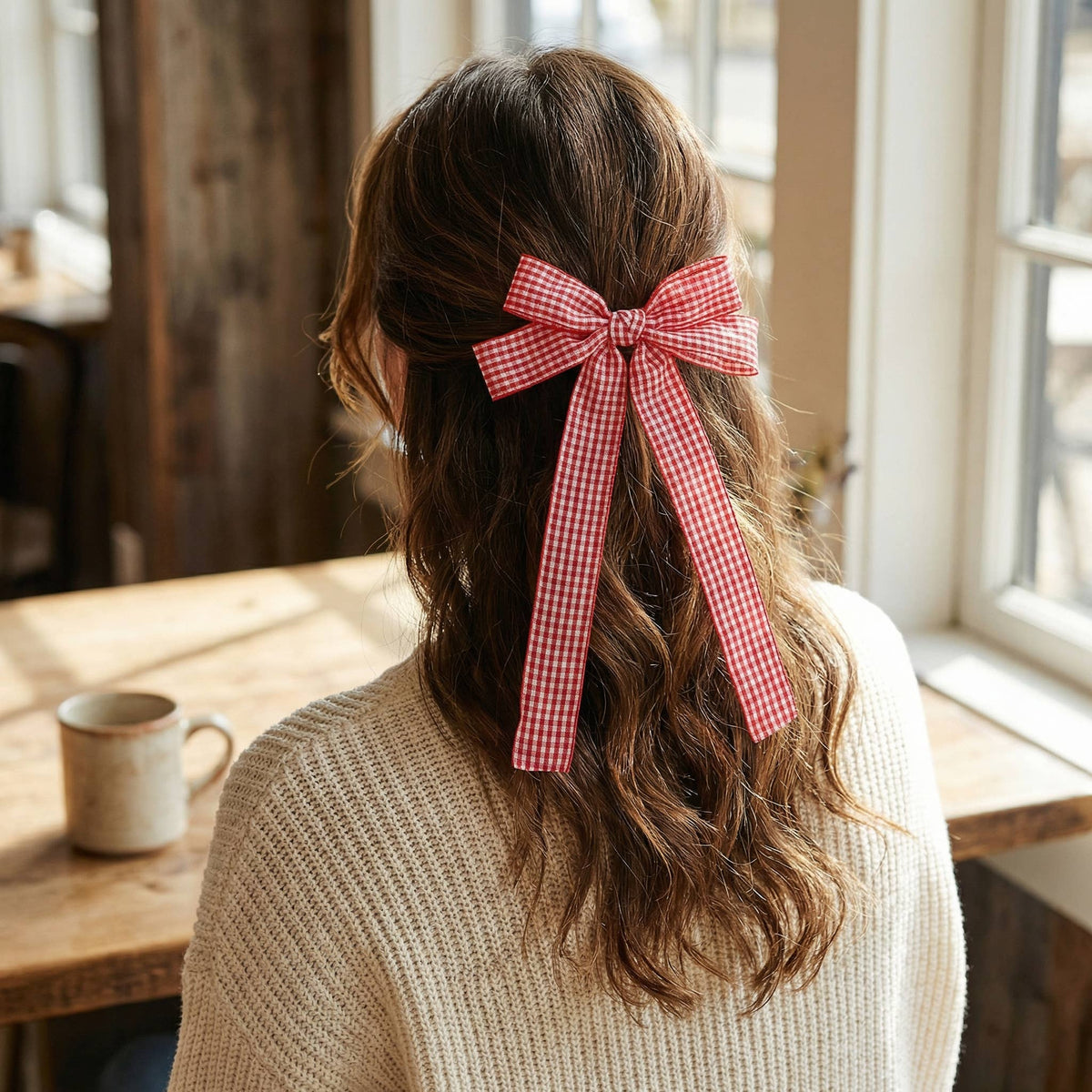 Double Take Hair Bow–Gingham Red