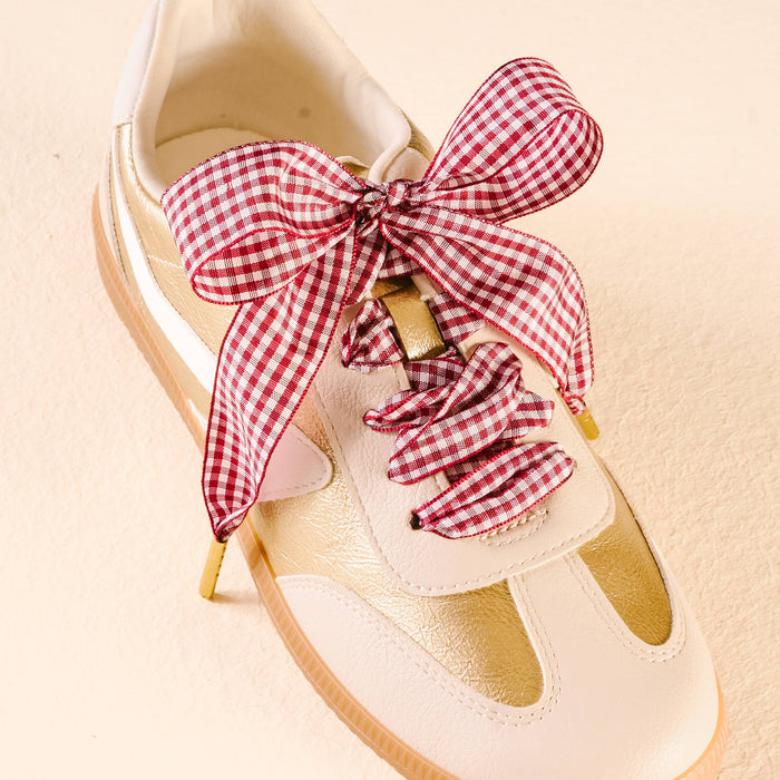 Step It Up Shoelaces-Gingham Burgundy