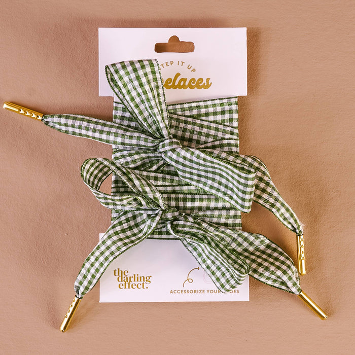 Step It Up Shoelaces-Gingham Green