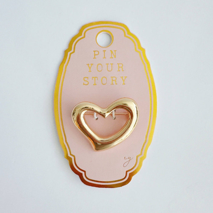 Golden Flow Heart Brooch Pin