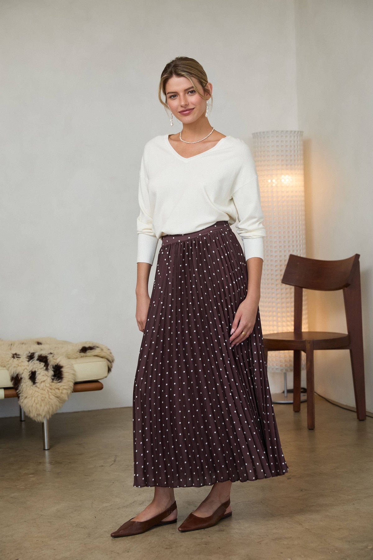 Polka Dot Pleated Skirt