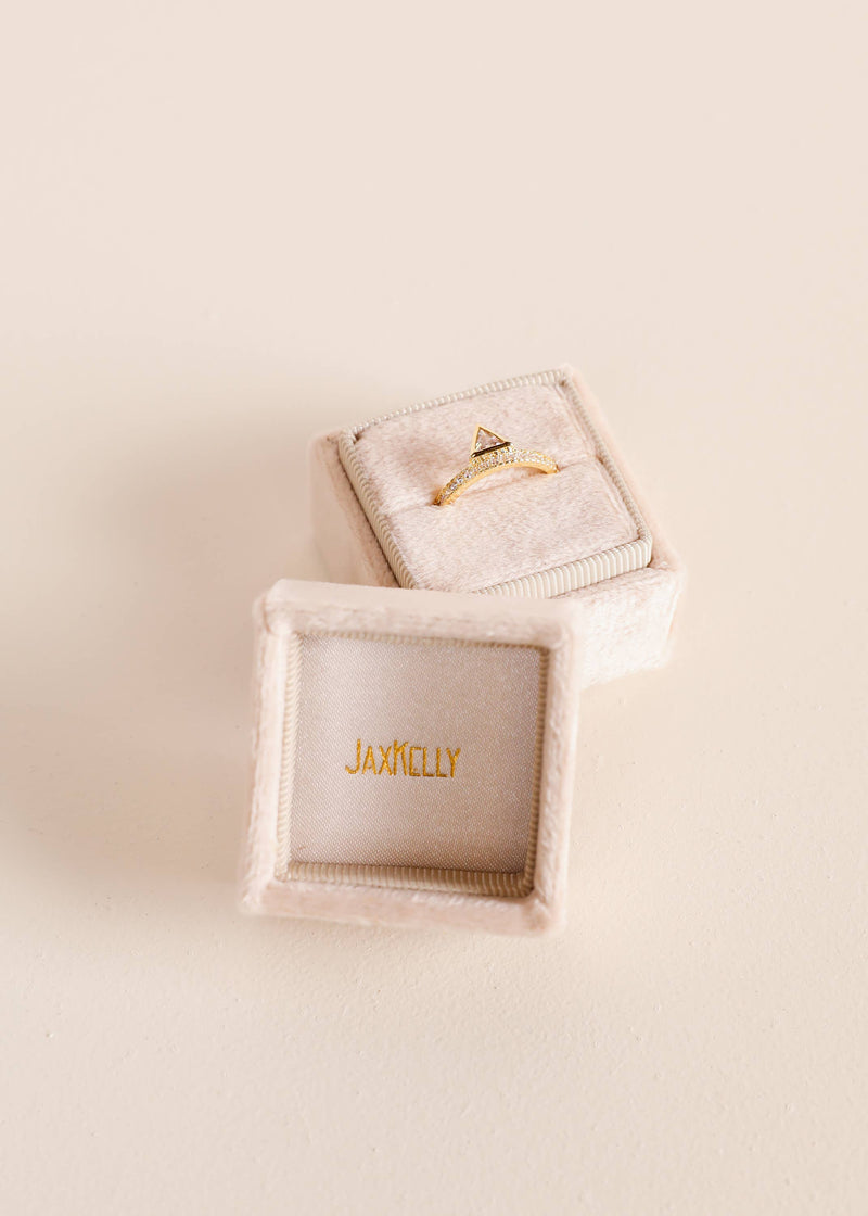 Square Velvet Jewelry Box - Cream