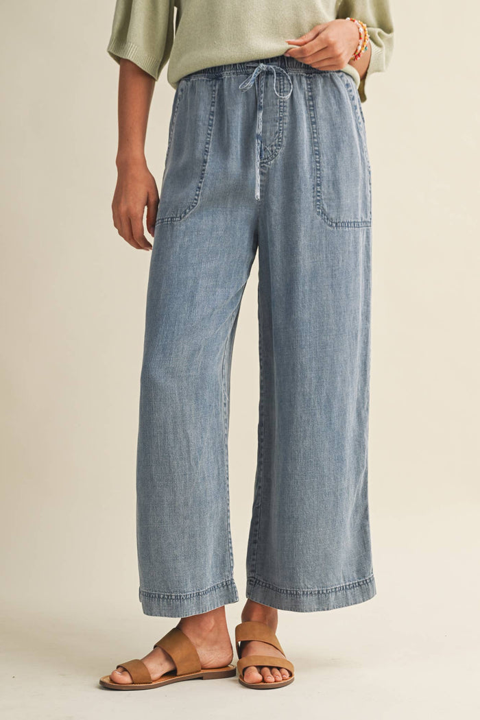 Washed Denim Drawstring Pants