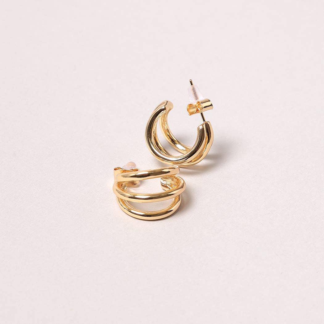 14K Gold-Dipped Double Ring Post Earring