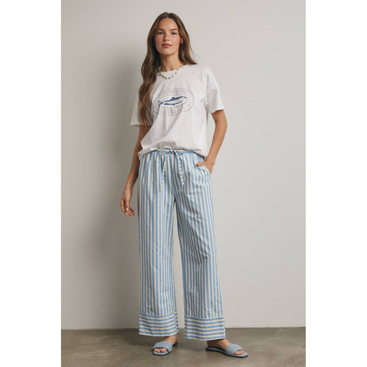 Blue Striped Wide Leg Pants