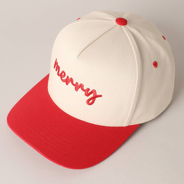 Merry Text Embroidery Canvas Cap