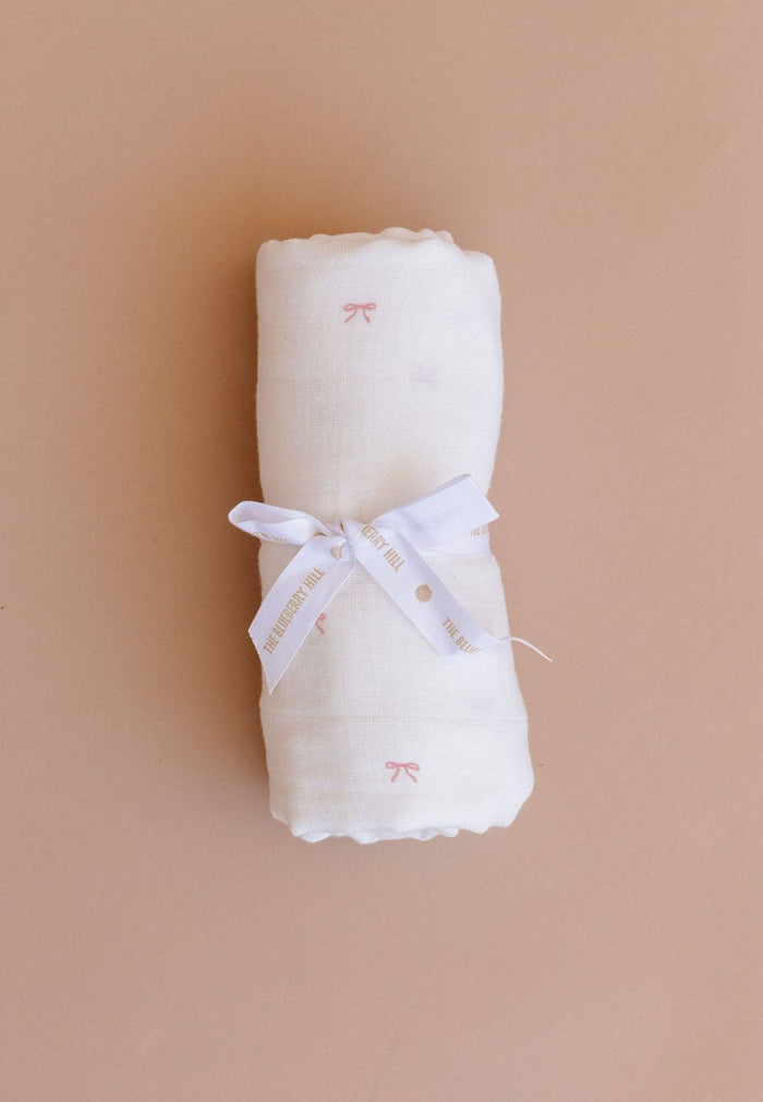 Muslin Swaddle Pink Bow Baby Shower Girl Organic Cotton Gift
