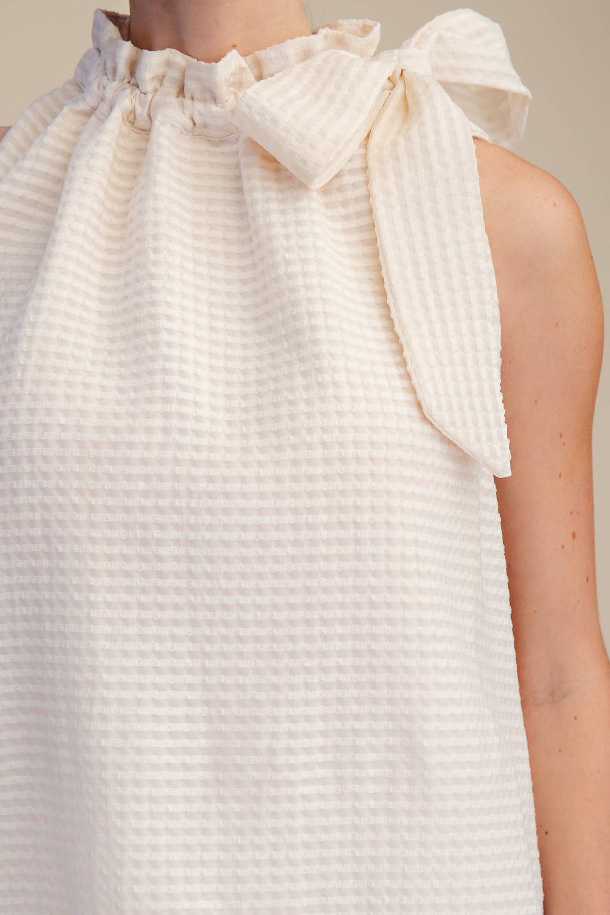 White Ruffle Neck Tie Blouse