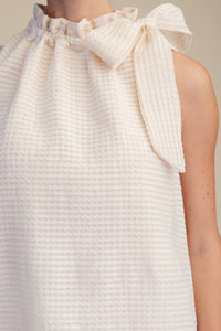 White Ruffle Neck Tie Blouse