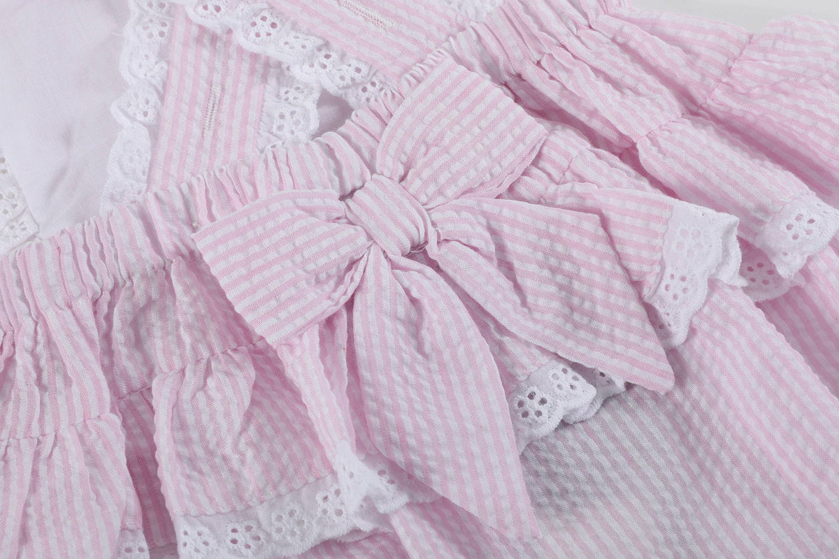 Pink Seersucker Easter Bunny Ruffle Romper