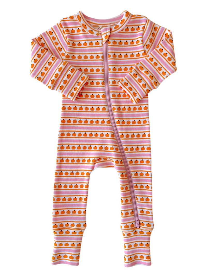 Pink Pumpkin Stripe Romper