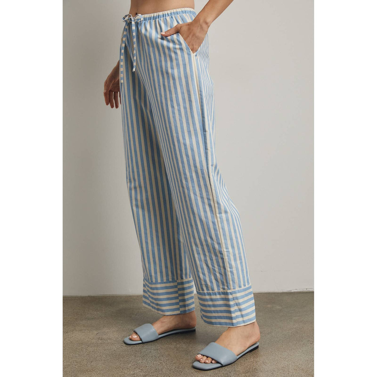 Blue Striped Wide Leg Pants