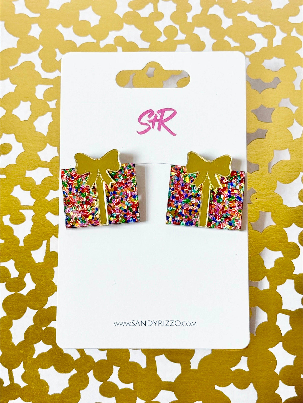 Confetti Dot Acrylic Christmas Present Stud Earring