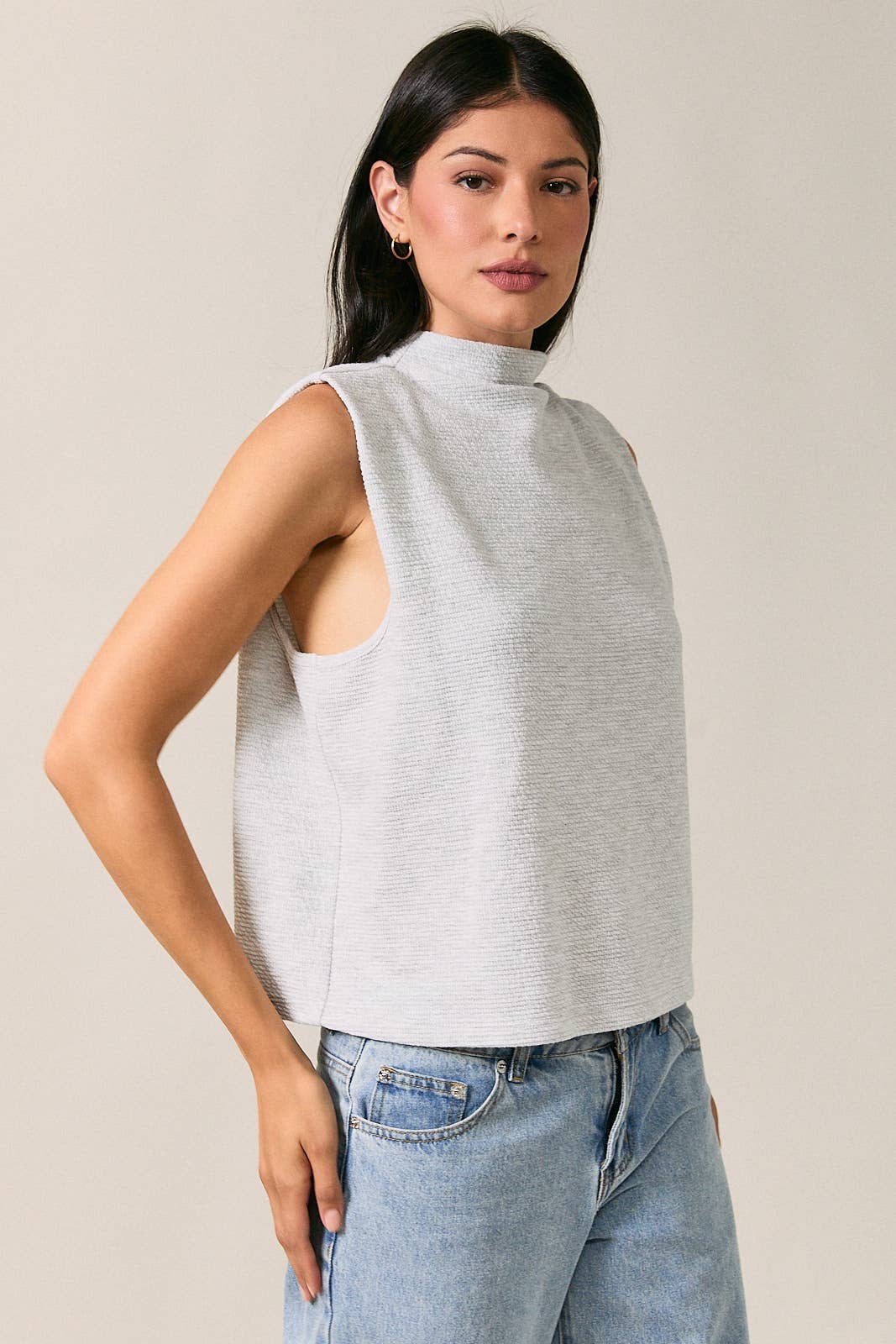 Grey Mock Neck Top