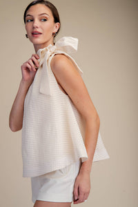 White Ruffle Neck Tie Blouse