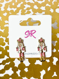 Small Pastel Pink Enamel Nutcracker Stud Earring