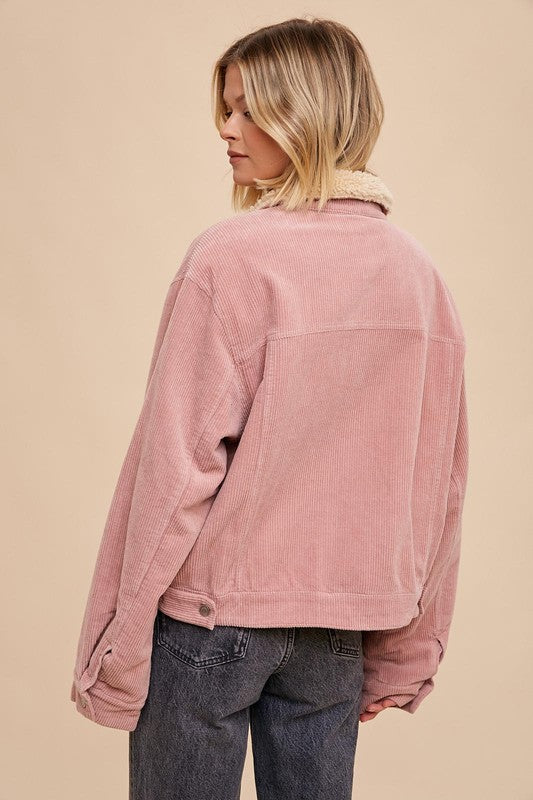 Pink Shearling Corduroy Jacket