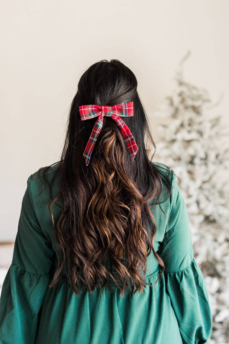 Red Plaid Flannel Bow Barrette
