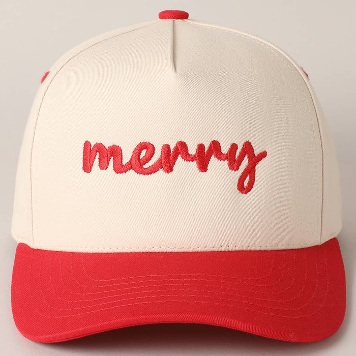 Merry Text Embroidery Canvas Cap