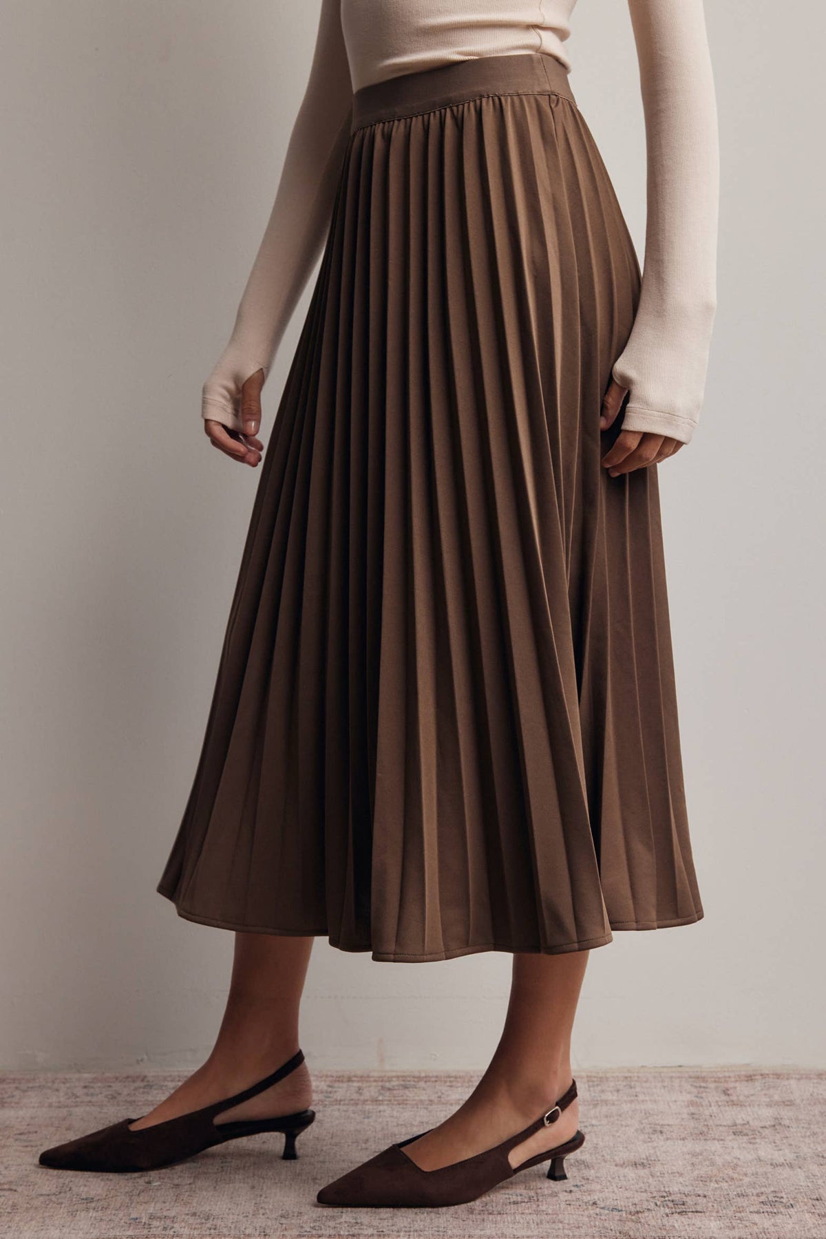 Brown Pleated Midi Skirt