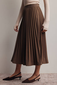 Brown Pleated Midi Skirt
