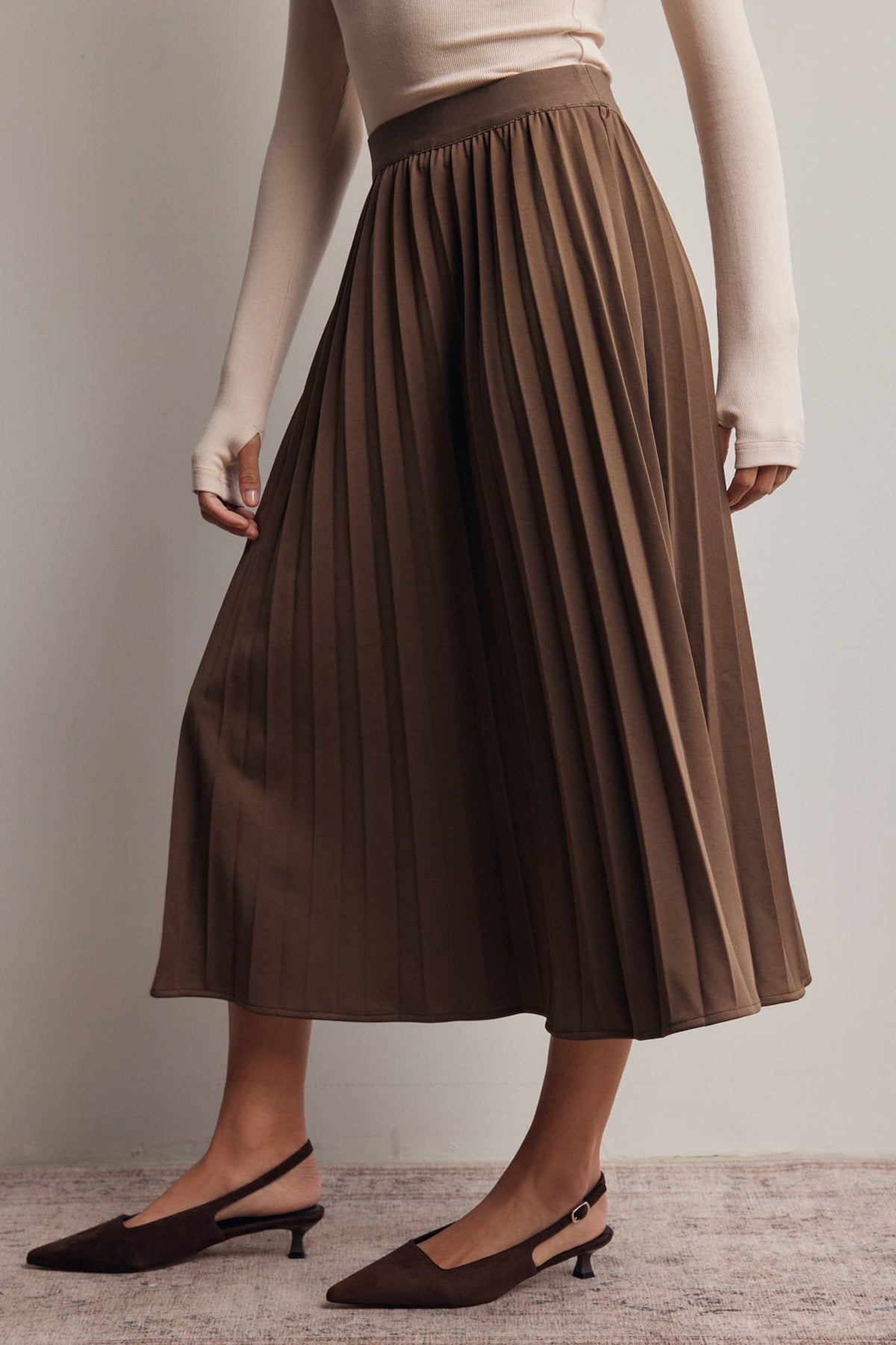 Brown Pleated Midi Skirt