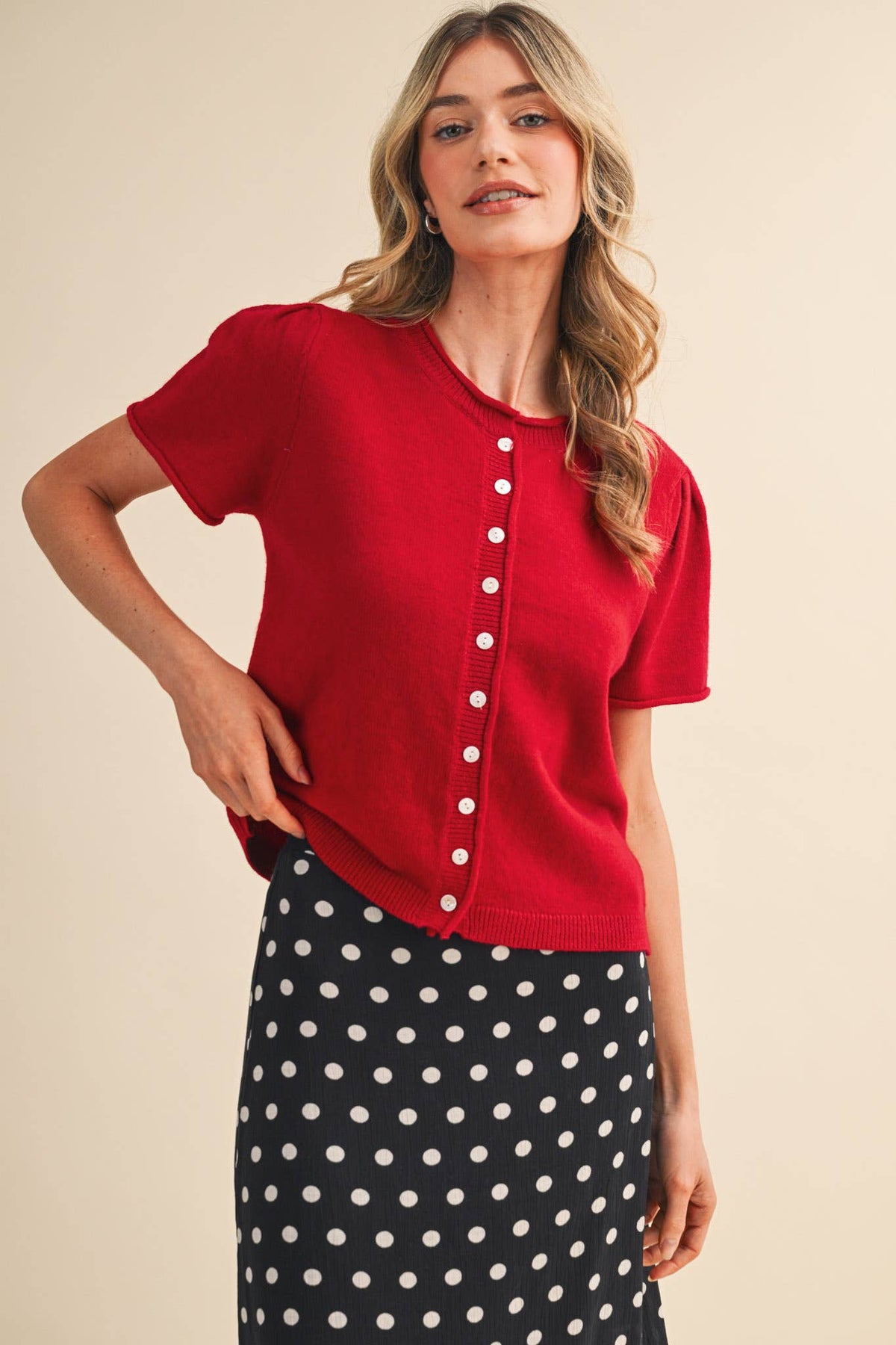 Red Short Sleeve Cardigan