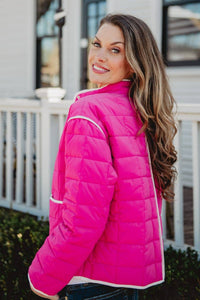 Hot Pink Quilted Trim Jacket