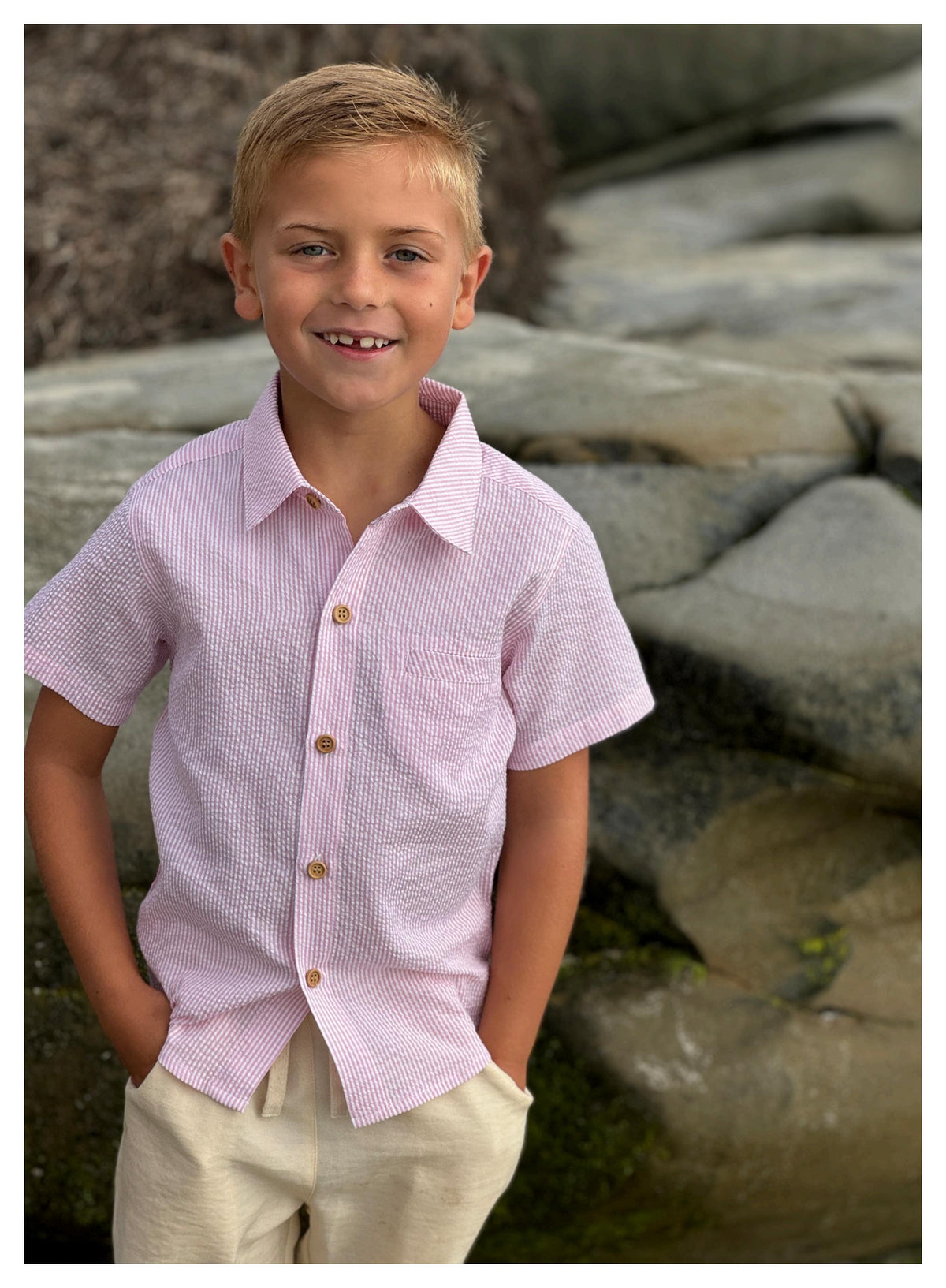 Pink Seersucker Woven Shirt