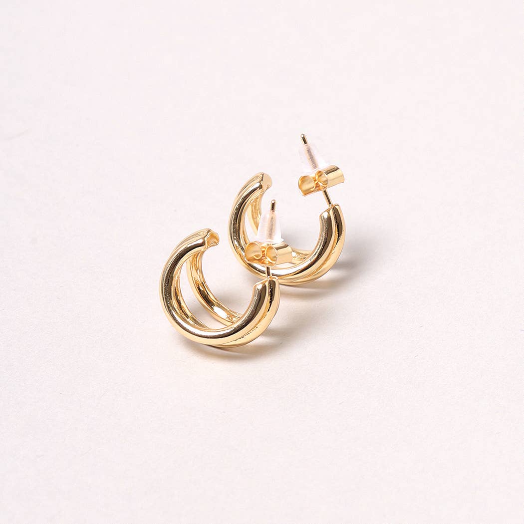 14K Gold-Dipped Double Ring Post Earring