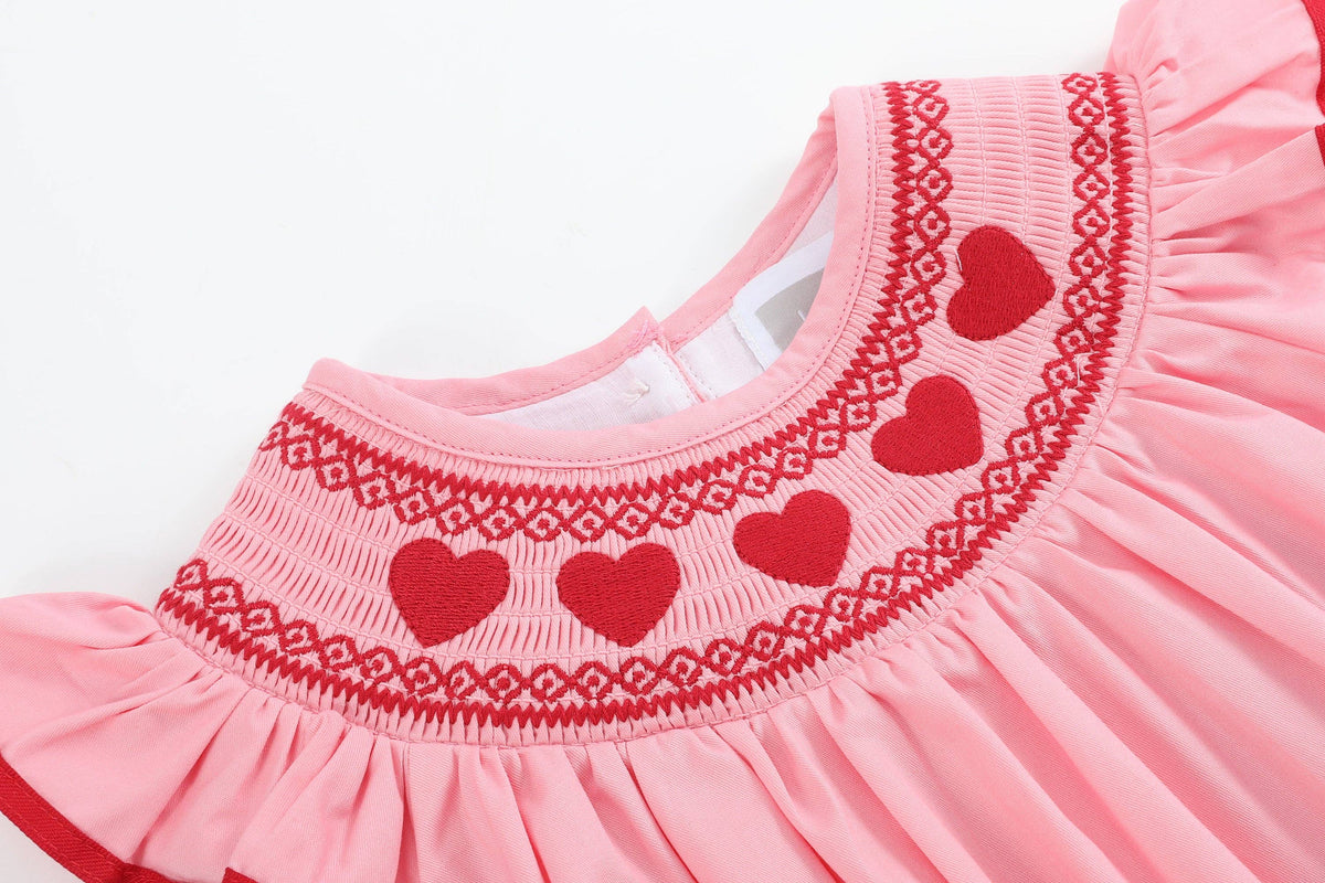 Pink Hearts Valentine Smocked Romper