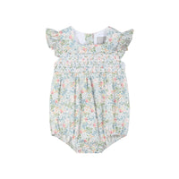 Pink Floral Print Smocked Futter Romper