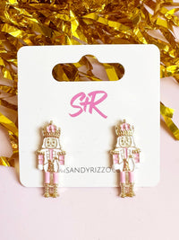 Small Pastel Pink Enamel Nutcracker Stud Earring