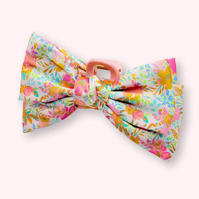 Floral Hair Bow Claw Clips