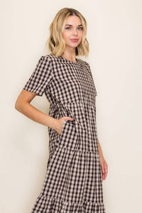 Plaid Flowy Tiered Midi Dress