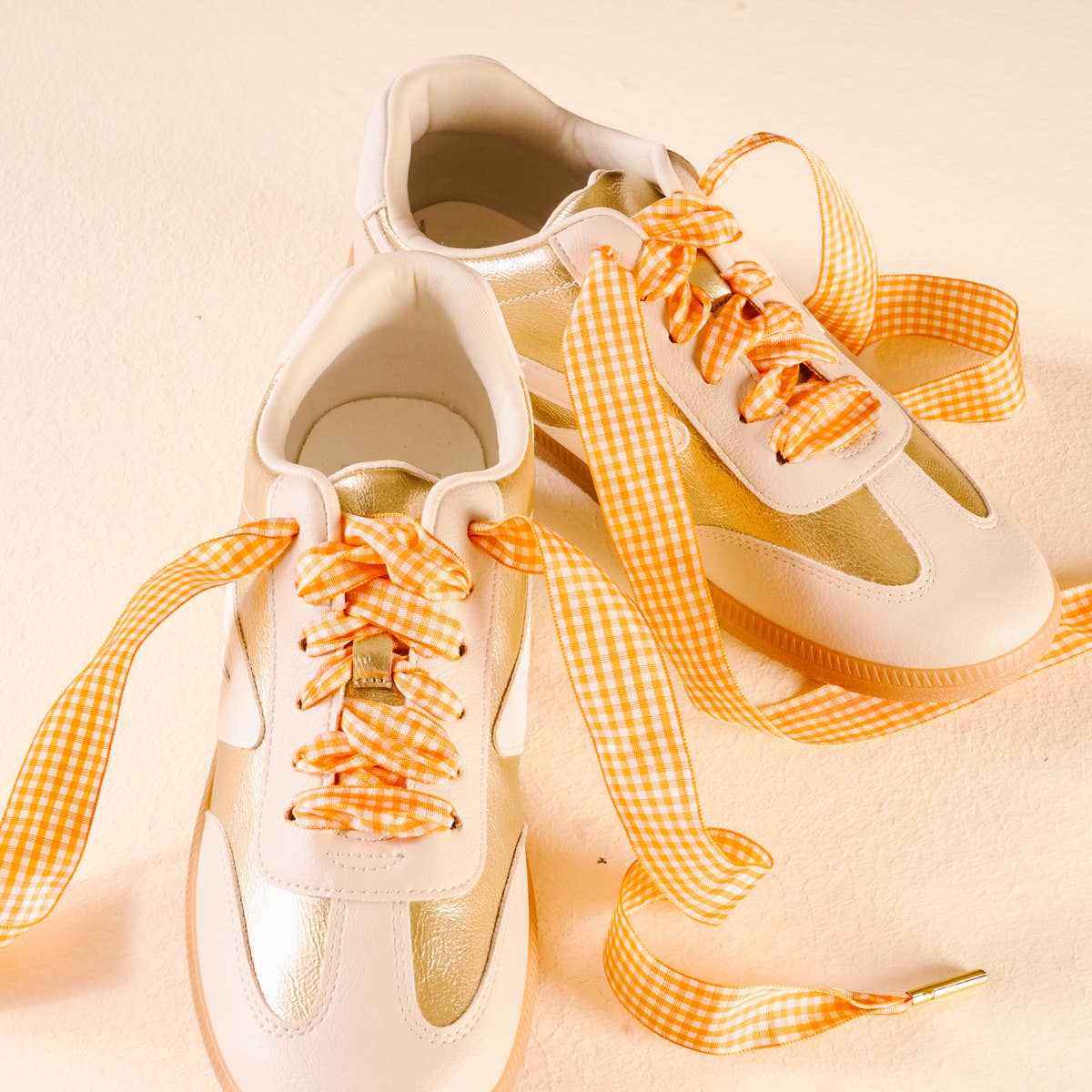 Step It Up Shoelaces–Gingham Orange