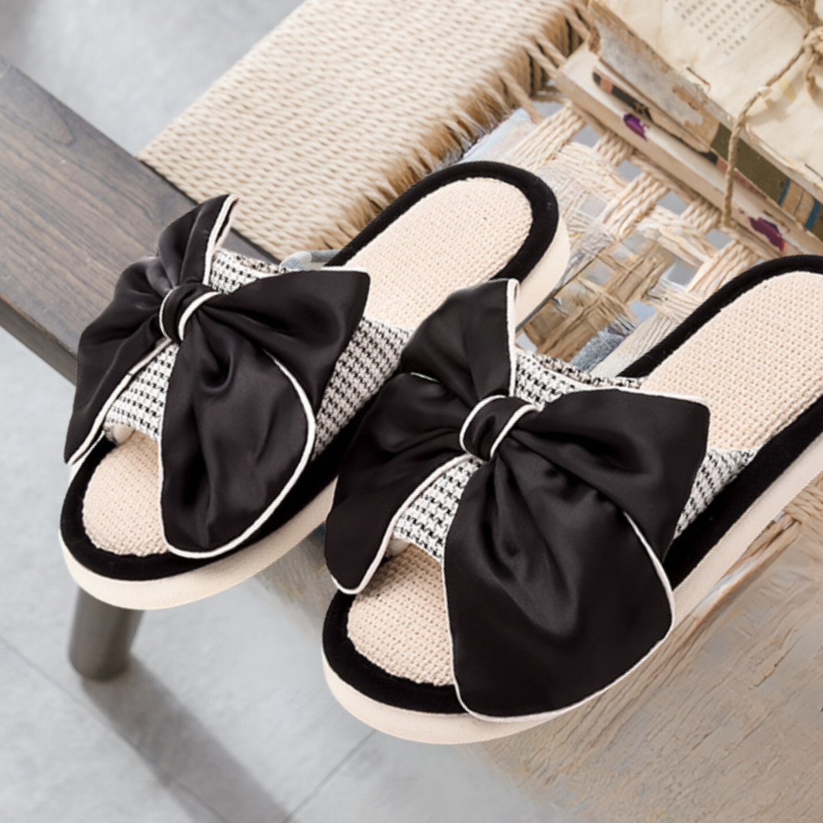 Black Bowtie Slippers